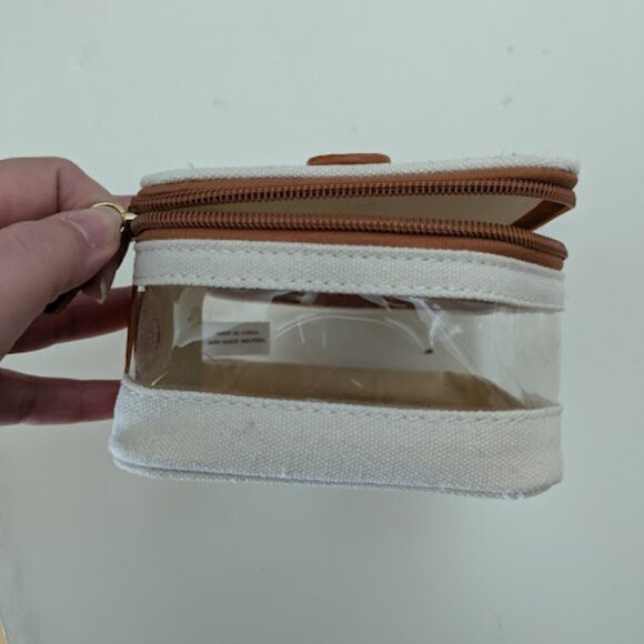 Cream and Brown Square Clear Vinyl Zippered Bag - Picture 4 of 6